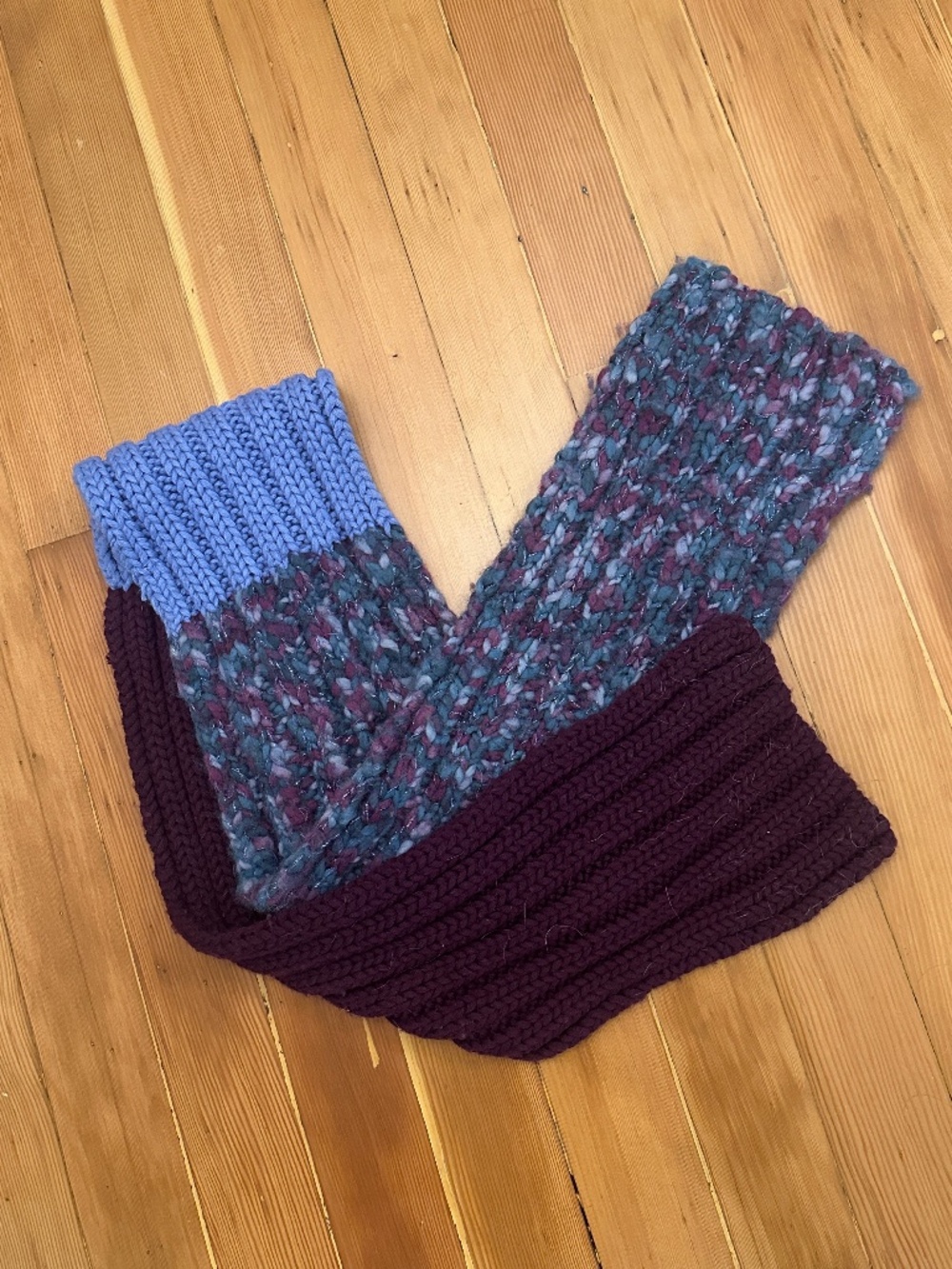Gap cable knit multicolor chunky scarf: purple, blue knit: wool/acrylic blend